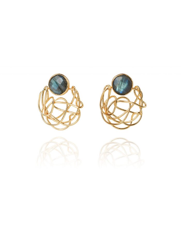 Selina Labradorite Earrings - Modern 18K Gold-Plated Design - Image 4