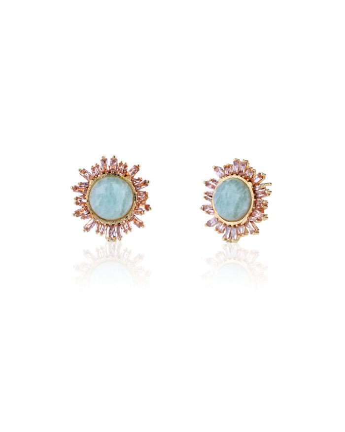 Twilight Halo Stud Earrings with Quartz & Zirconia - Image 3