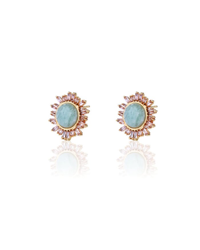 Twilight Halo Stud Earrings with Quartz & Zirconia - Image 2
