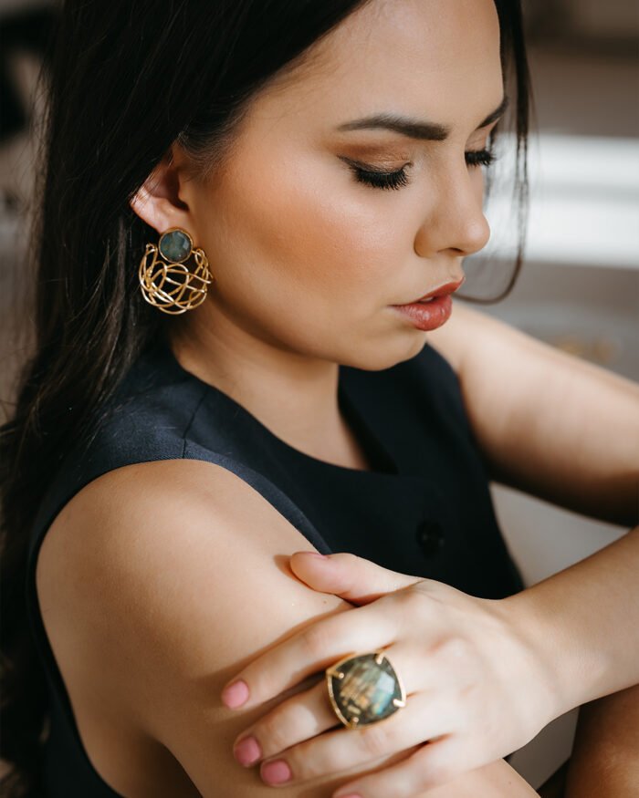 Selina Labradorite Earrings - Modern 18K Gold-Plated Design - Image 8