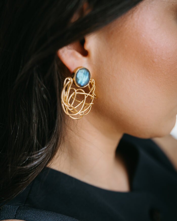 Selina Labradorite Earrings - Modern 18K Gold-Plated Design - Image 2