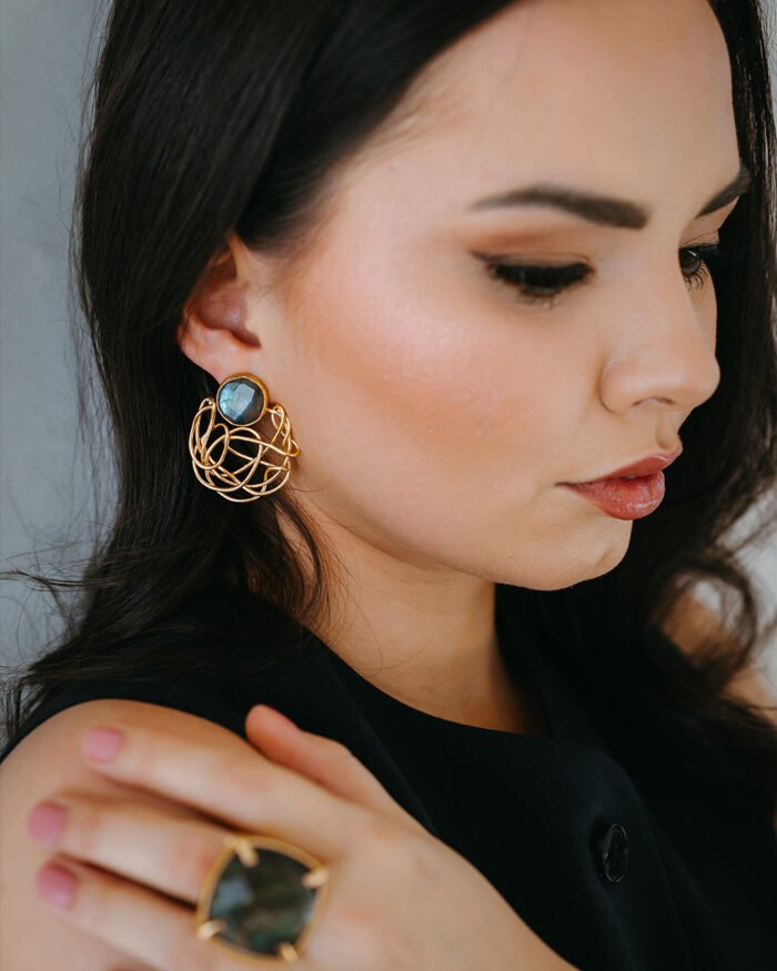 Selina Labradorite Earrings - Modern 18K Gold-Plated Design - Image 9