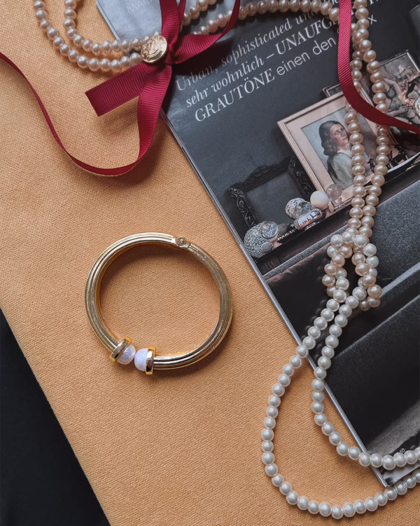 Opulent Pearl Duo Hinged Cuff Bracelet - Image 6