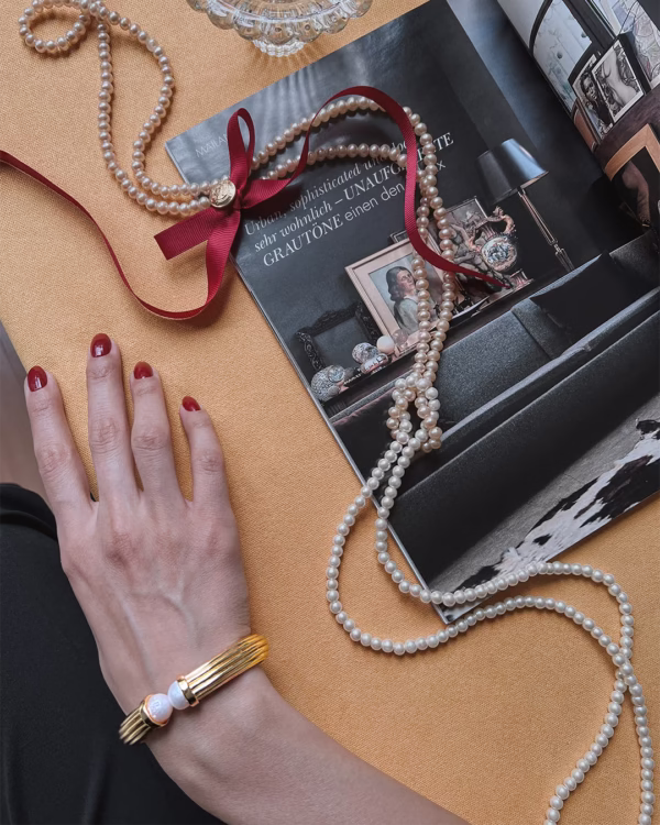 Opulent Pearl Duo Hinged Cuff Bracelet - Image 8