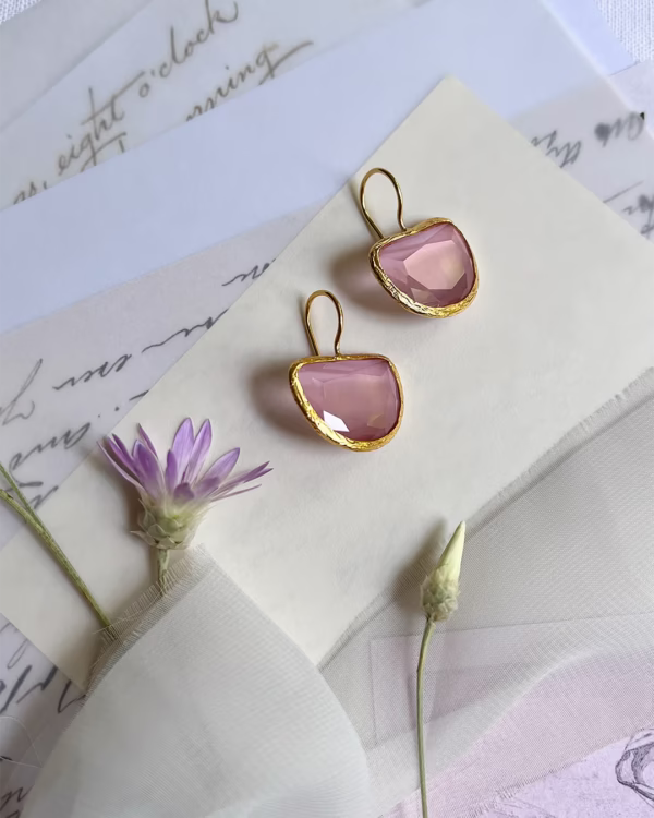 Blush Arc 18K Gold-Plated Earrings with Pink Cat’s Eye - Image 3