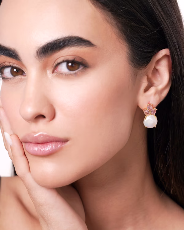 Rosewater Drops  Gold-Plated Earrings with Pearl & Pink Quartz - Image 7