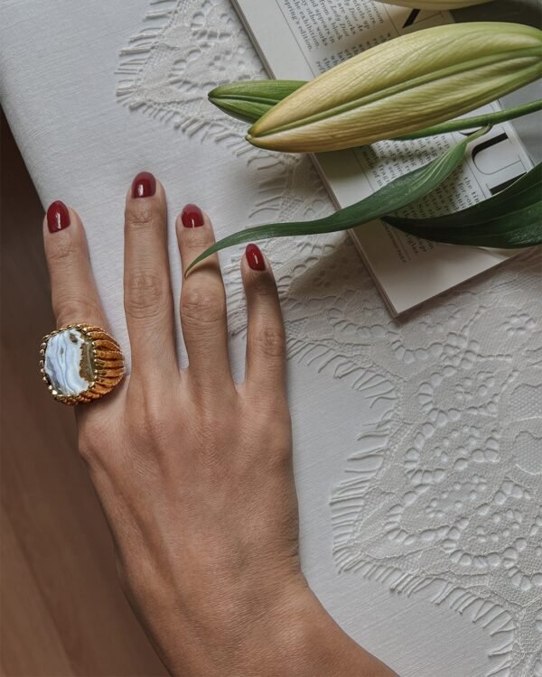 Chunky White Tourmaline Ring – Gold Plated Bold Style - Image 3