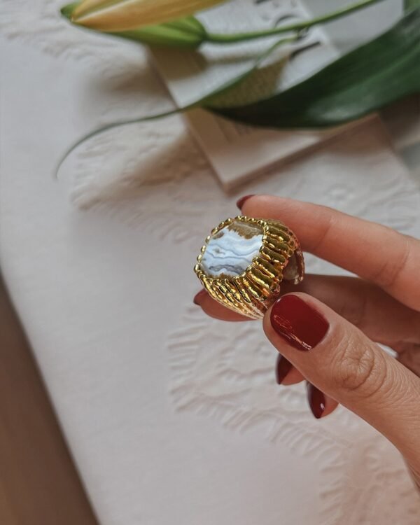 Chunky White Tourmaline Ring – Gold Plated Bold Style - Image 4