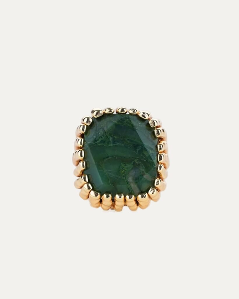 Chunky African Jade Statement Ring – Gold Plated