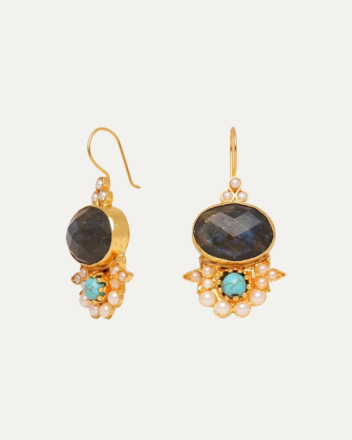 Golden Bloom_ Labradorite & Turquoise Drop Earrings Golden Bloom: Labradorite & Turquoise Drop Earrings - Image 1