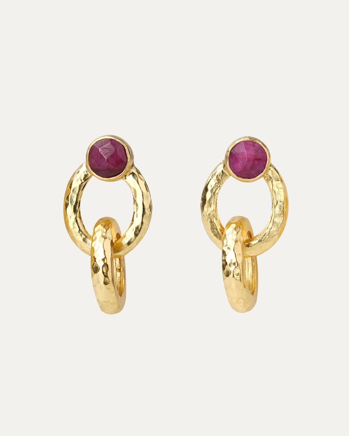 Ruby Halo Hoops – 18ct Gold-Plated Red Sapphire Earrings Ruby Halo - Image 1