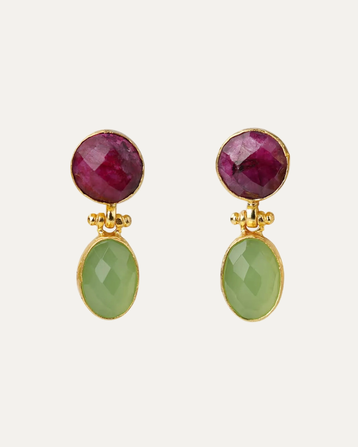 Sunset Garden Dangles – 18K Gold, Red Sapphire & Chalcedony Sunset Garden - Image 1